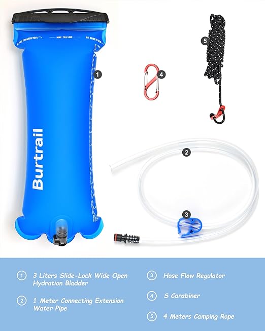 Gravity Water Bag, 3L Water Bag Compatible with Water Filtration System, Portable Gravity-Fed Water Bag for Camping Hiking Backpacking, Foldable & Hangable