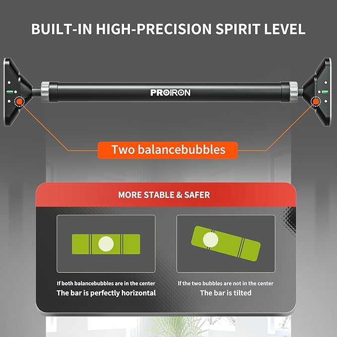 PROIRON Pull Up Bar for Doorway Strength Training Chin up Bar without Screws Adjustable 72cm-97cm Width Locking Mechanism for Home Gym Exercise Fitness with Level Meter, Max Load Bearing 200kg