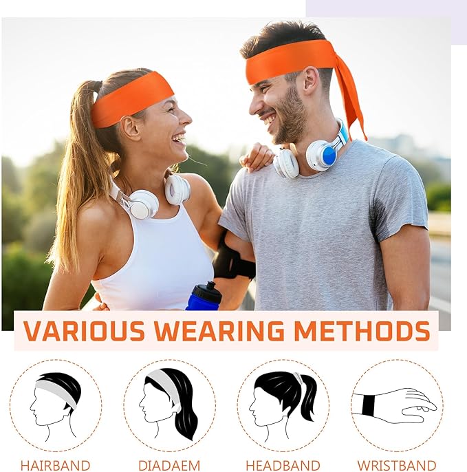 Hiboom 30 Pack Tie Headband Bulk Sports Tennis Head Tie Ninja Karate Tie Back Athletic Sweatbands Adjustable Hair Bands for Women Men Basketball, Football, Soccer, Running, Yoga Workout
