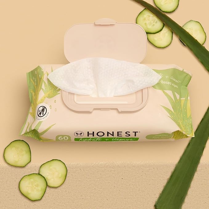 The Honest Company Hydrate + Cleanse Naturally Scented Wipes | Cleansing Multi-Tasking Wipes | 99% Water, Plant Based, Hypoallergenic | Aloe + Cucumber, 240 Count