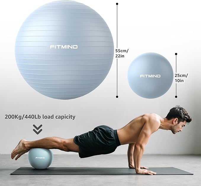 FITMIND_ Extra Thick Exercise Ball Yoga Ball 22in/26in/30in for Workout Pregnancy Stability,Anti-Burst and Slip Resistant Swiss Ball with Pump for Yoga, Pilates, Fitness,Birthing,Physical Therapy