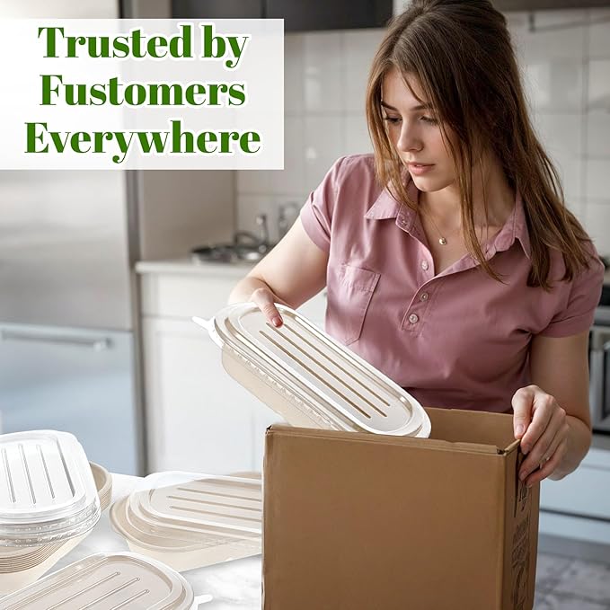 50 Pack 29 Oz Disposable Paper Meal Prep Containers with Lids Durable Compostable Paper Bowls Disposable Takeaway Food Containers Microwave Safe & Freezer Safe For Meal Preparation & Food Packaging