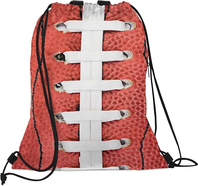 Football Laces Drawstring Backpack,Waterproof Sports Gym Bag with Shoes Compartment and Bottle Holder,Travel Tote Bags for Beach,Swimming,Yoga Gifts