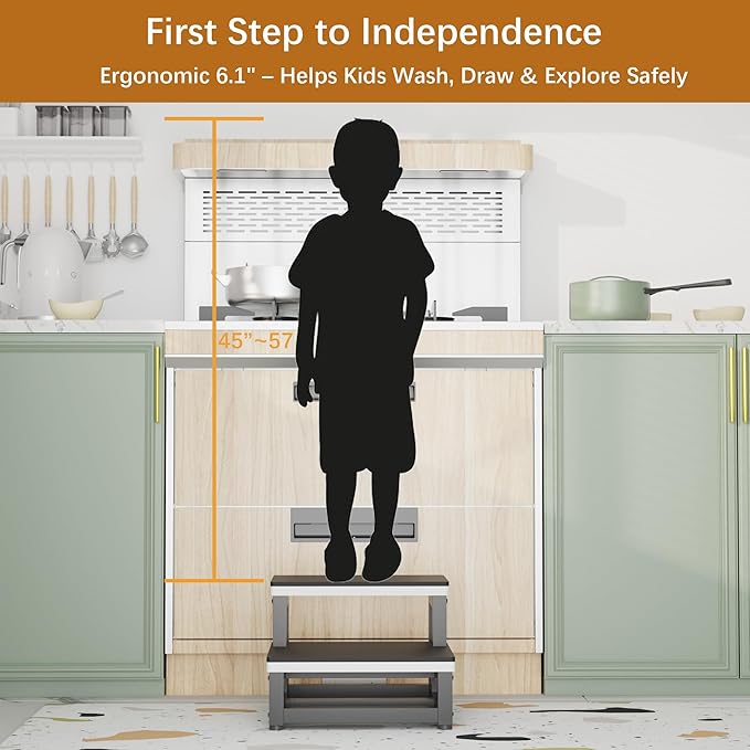 GIOTORENT 2 Step Stool Black with 1cm Non-Slip Pads - Heavy Duty 500lbs Wooden Step Stools for Adults, Bed Steps for High Beds, Adjustable Feet Kitchen Step Stool