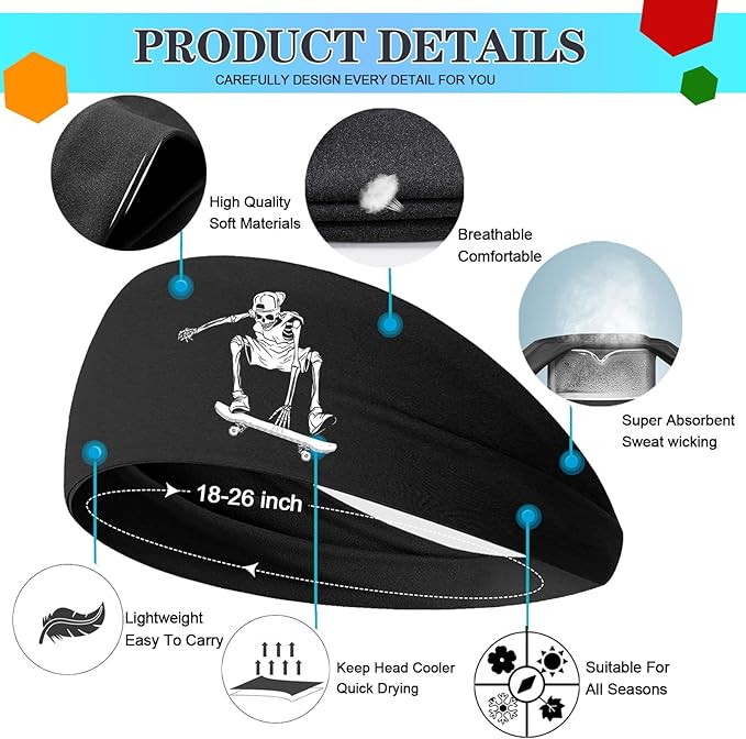 Sport Headbands for Men Sweat Band Head Bands 3pcs Sweatbands for Mens Workout Cooling Headband