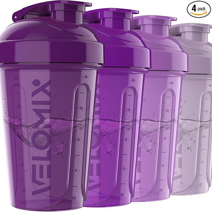 -4 PACK- 20 OZ Protein Shaker Bottles for Protein Mixes, Shaker Cups for Protein Shakes, Small Shaker Bottle Pack, Shaker Cup, Shakers for protein Shakes (Purple Bloom)