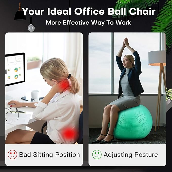 Yoga Ball, 18-30 Inch Extra Thick Exercise Ball for Workout Fitness Balance, Anti Burst Chair for Home and Office Desk, Includes Hand Pump & Workout Guide Access