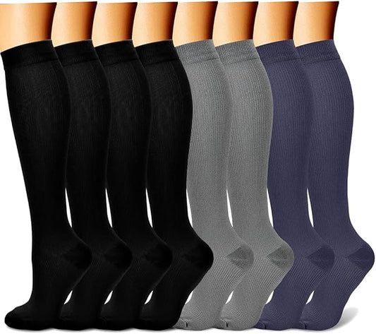 CHARMKING Compression Socks for Women & Men Circulation (8 Pairs) 15-20 mmHg is Best Support for Athletic Running,Hiking