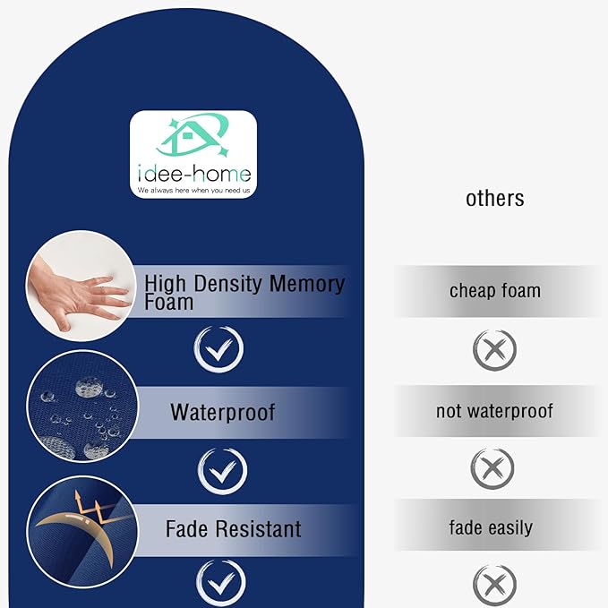 idee-home Outdoor Bench Cushion Waterproof, Bench Cushions for Outdoor Furniture, Patio Porch Swing Replacement Seat Pad with Ties for Garden Backyard, 48 x 18 Inch Navy Blue