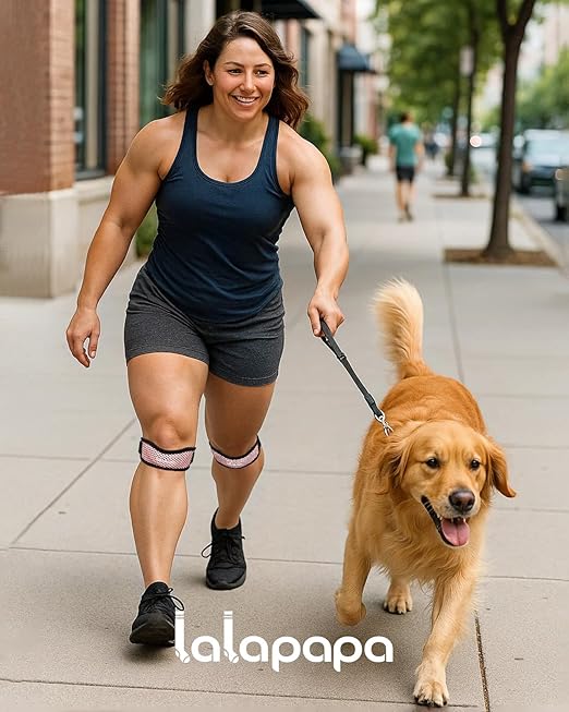 Knee Brace - 2Pack Adjustable Compression Brace with V-shaped Support Strip for Men Women Patella Band for Meniscus Injury Arthritis Pain Joint Support Strap for Workout, Pink