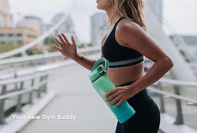 HYDRO CELL Stainless Steel Insulated Water Bottle with Straw - For Cold & Hot Drinks - Metal Vacuum Flask with Screw Cap and Modern Leakproof Sport Thermos for Adults (Mint/Green 40oz)