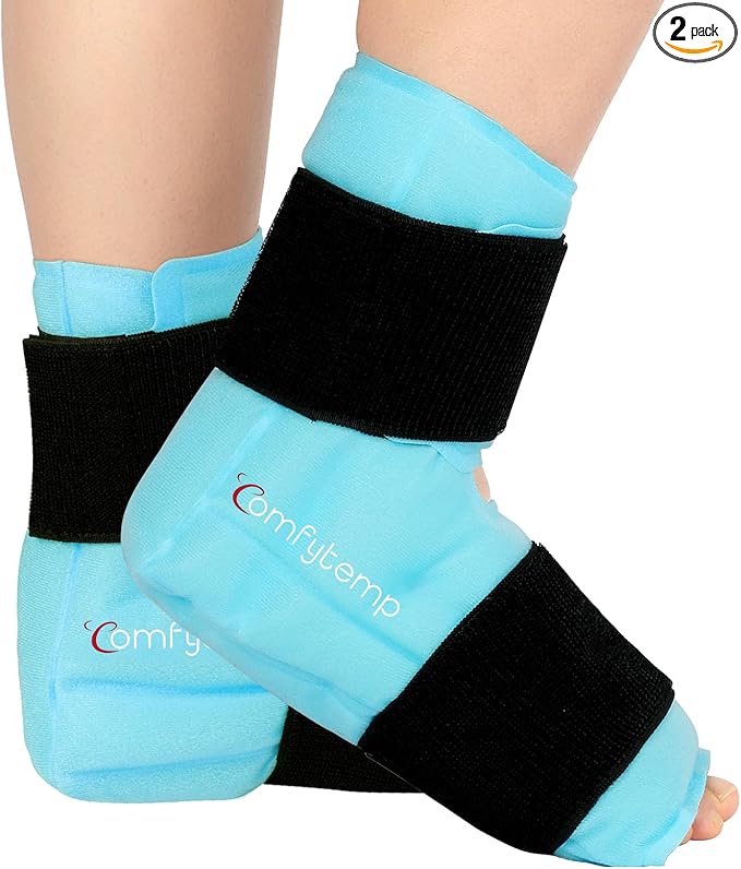 Comfytemp Large Ankle Foot Ice Pack Wrap for Plantar Fasciitis Relief, Ankles Brace for Sprained Ankle, Heel Spur, Swelling, Achilles Tendonitis, Pain, Hot & Cold Therapy, Surgery Get Well Gift, 2 Pcs