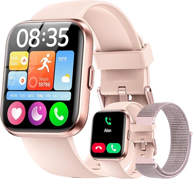 Smart Watches for Women Men, 1.85" Screen Smartwatch Compatible iPhone Android Phone Answer/Make Call, 24/7 SpO2 Sleep Heart Rate Monitor,3ATM Waterproof, Fitness Traker 120+Sport (2 Bands Included)