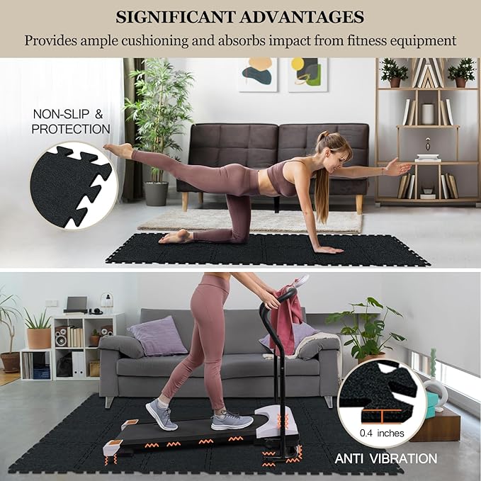 BXI Puzzle Exercise Mat 12 Pcs, 11 x 11 x 0.4 inches, High Density Noise Reduction Puzzle Felt Rug Mat, Non Slip Interlocking Floor Tiles for Workout, Gymnastics and Home Gym Protective Flooring