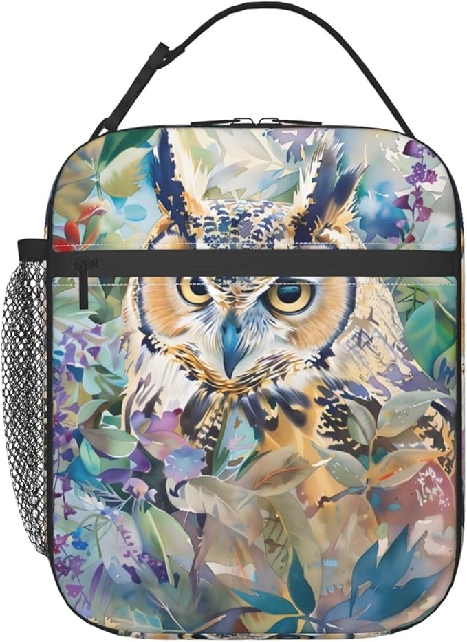 Cute Owl Lunch Box for Women Adults Kids, Insulated Cooler Lunch Bag for Picnic, School, Office, Travel, Work, Portable Reusable Polyester Tote Thermal Lunch Bags (Elegant Owl)