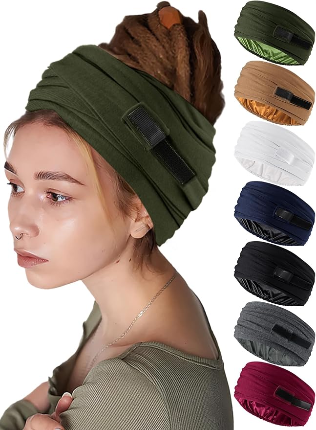 Satin Lined Open Turban Headband Mens Sweatband Sports Headband for Running,Cycling,Basketball,Yoga,Fitness Workout Stretchy Unisex Hairband