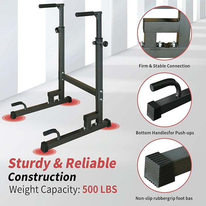 Adjustable Height Dip Bar Station, Heavy Duty Dip Station Push Up Bar for Home Gym,Multi-function Dip Station Pull Up Bar Full Body Strength Training Workout Fitness Equipment for Tricep Dips