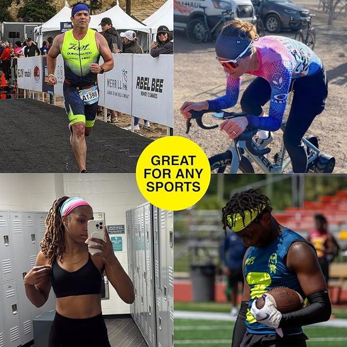 SLEEFS Sweat Bands Headbands Men & Women - Cooling Sports Mens Headband for Running, Football, Basketball, Cycling, Workout - Sweat Moisture Wicking Head Band Stretch Fit, Non-Slip Design - One Size
