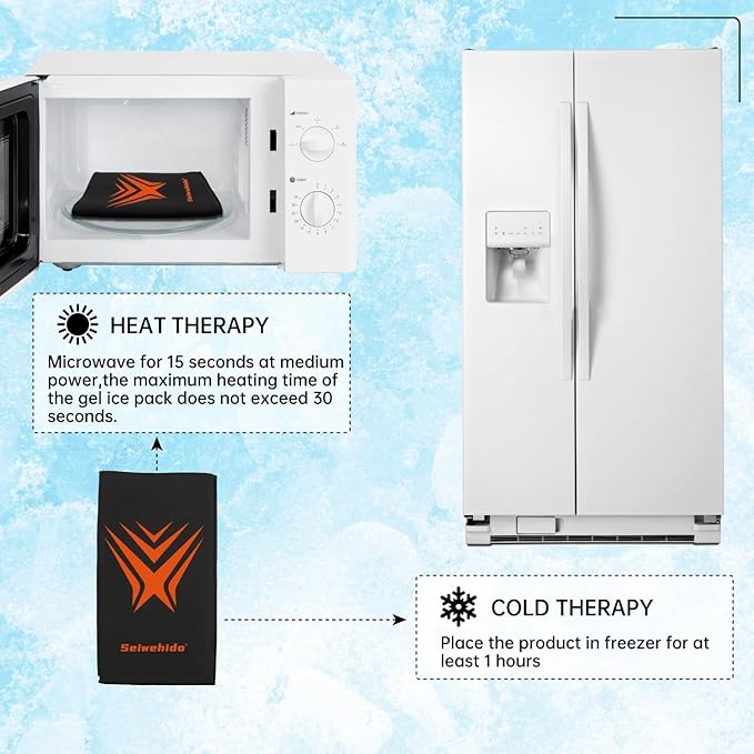 Extended Leg Knee Ice Pack Wrap for Injuries Compression, Reusable Soft Gel Freeze Knees Brace for Swelling Replacement Surgery, Cold Therapy for Arthritis, Meniscus Tear (Knee-Black-2 Pack)