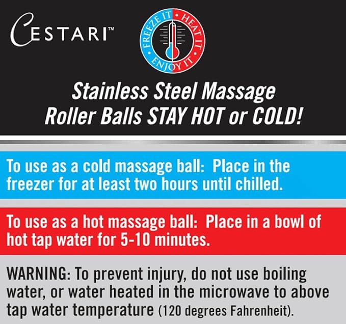 Massage Ball Hot Cold Roller Ball - Relieve Muscle Pain Fast - Stainless Steel Gel Balls for Heat or Ice Therapy-Feet Pain-Plantar Fasciitis-Back Ache-Myofascial Release–Deep Tissue Trigger Points