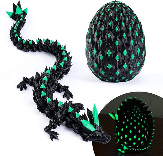 11.81" 3D Printed Mystery Dragon Egg - Glow-in-The-Dark Articulated Dragon, 3D Dragon Fidget Sensory Toy, Kids Dragon Toy for 4+, Birthday Gift & Home Decor for Boys & Girls