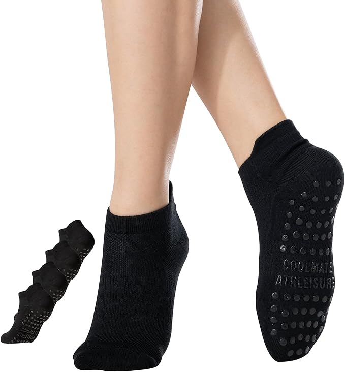 CoolMate Pilates Socks with Grips for Women, Yoga Socks, Crew Non Slip Women for Workout, Barre, Pilates Gifts