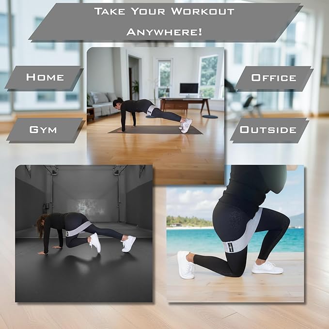 Fabric Resistance Bands, Non-Slip Hip Circle Bands for Glute Workouts, Yoga, Set of 3 with mesh Carrying Bag. (Light, Medium, Heavy)