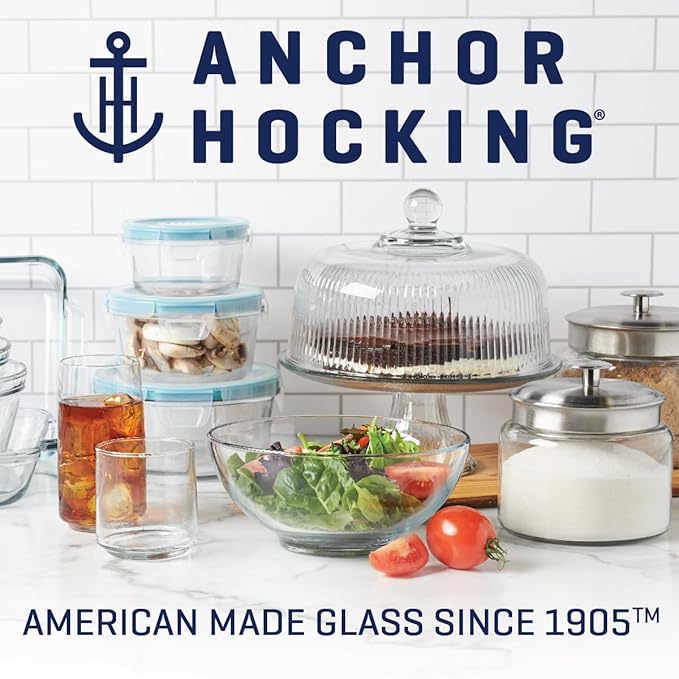 Anchor Hocking 26 Piece Glass Storage Containers with Lids (13 Glass Food Storage Containers & 13 Navy Blue SnugFit Lids)