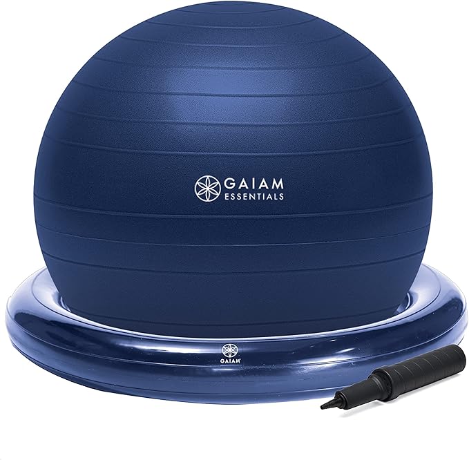 Gaiam Essentials Balance Ball & Base Kit, 65cm Yoga Ball Chair, Exercise Ball with Inflatable Ring Base for Home or Office Desk, Includes Air Pump