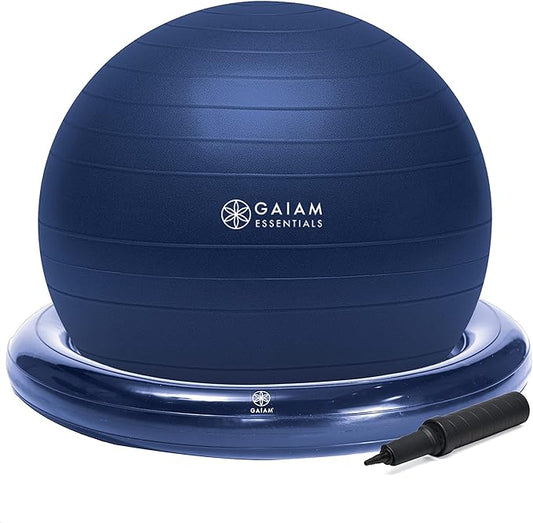 Gaiam Essentials Balance Ball & Base Kit, 65cm Yoga Ball Chair, Exercise Ball with Inflatable Ring Base for Home or Office Desk, Includes Air Pump