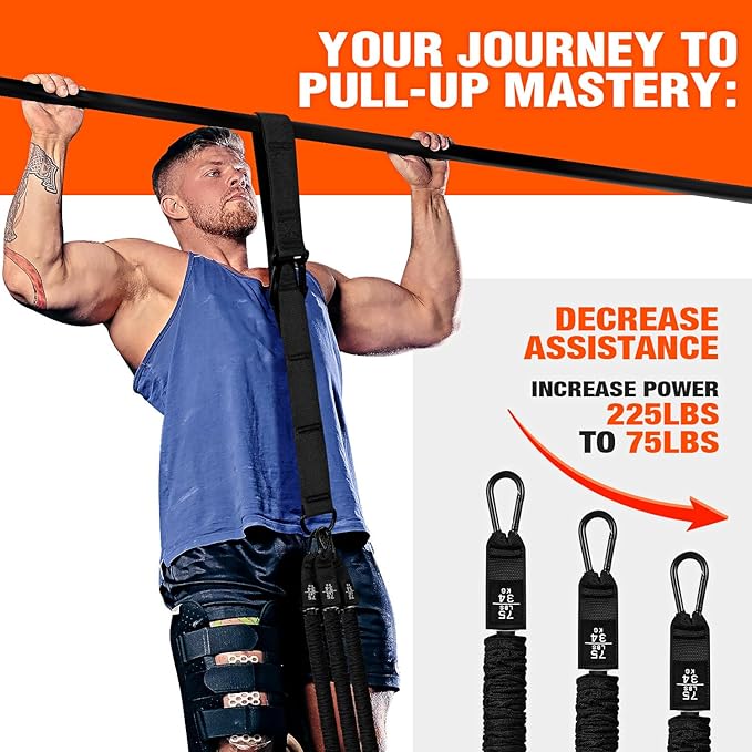 Pull Up Assistance Bands, Pull Up Bar Resistance Bands, Pull Up Bands for Enhanced Strength Training, Muscle Training, 3 Heavy-Duty Adjustable Pull Up Assist Strap & Comfortable Foot Strap
