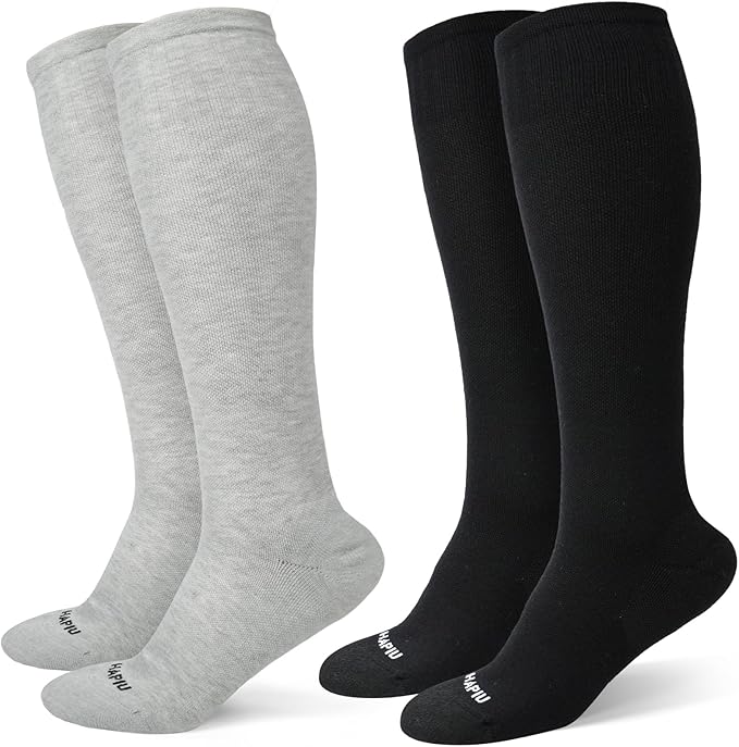 HAPIU Merino Wool Easy On Compression Socks for Women & Men, 15-20 mmHg, Plus Size Knee High Stocking for Nurses, Pregnancy, Travel, Flight, Medias de Compresión Mujer