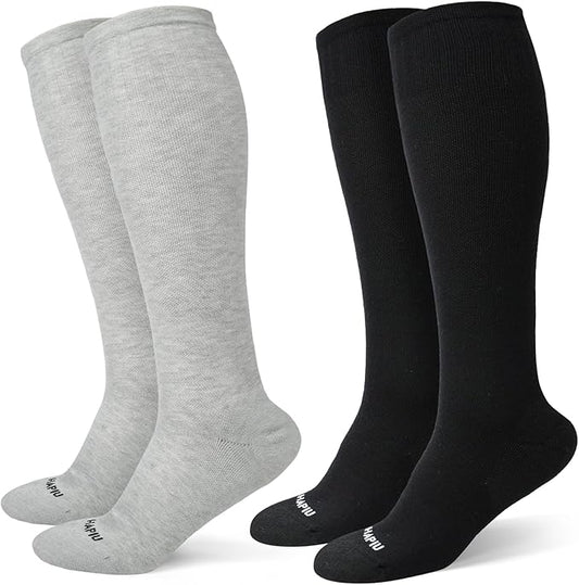 HAPIU Merino Wool Easy On Compression Socks for Women & Men, 15-20 mmHg, Plus Size Knee High Stocking for Nurses, Pregnancy, Travel, Flight, Medias de Compresión Mujer