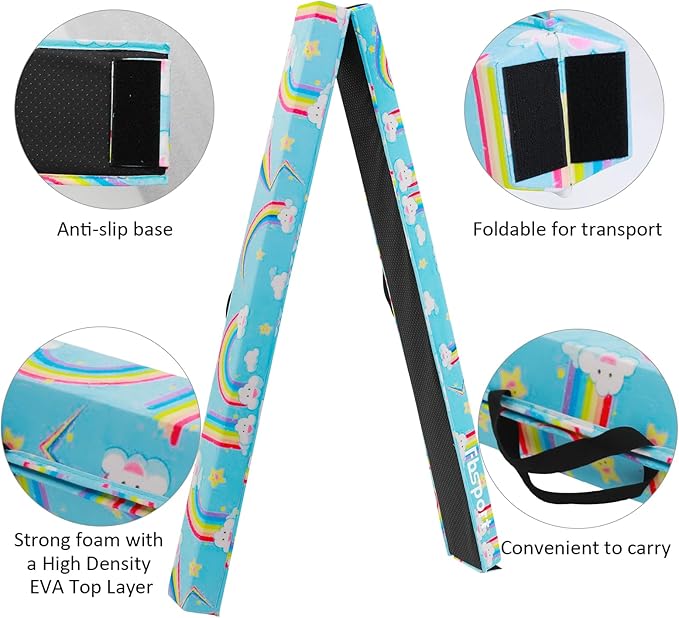 FBSPORT 8ft/6ft Balance Beam: Folding Floor Gymnastics Equipment for Kids Adults,Non Slip Rubber Base, Gymnastics Beam for Training, Practice, Physical Therapy and Professional Home Training