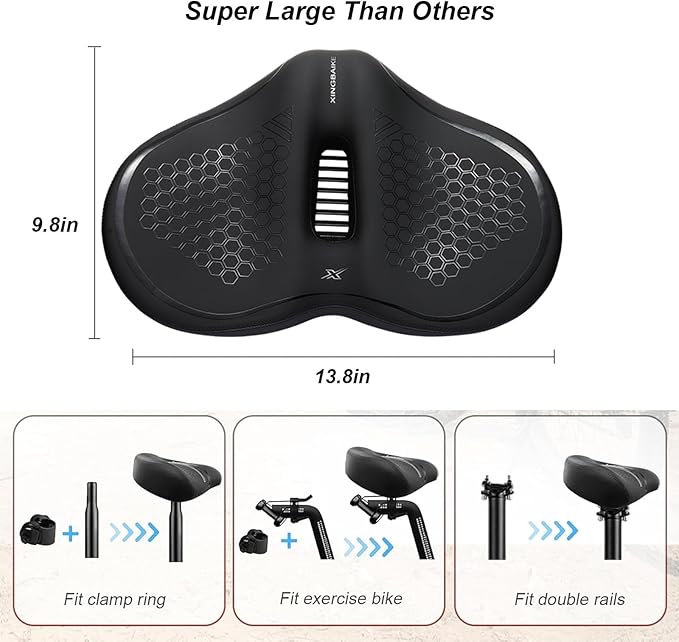 Bicycle Seat Oversized Comfort Wide Bike Seat Cushion, Bike Accessories for Women Men - Fit for Peloton Excersize Bicycle, Stationary Bike,Cruiser Bicycle