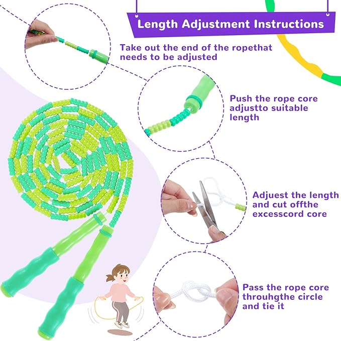 8 Pcs Toy Hoop and Jump Rope Set for Kids Include 4 Skipping Rope and 4 Detachable Weight Size Hoop Gymnastic Fitness Exercise Gift Equipment