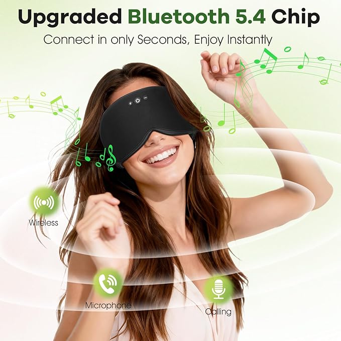 3D Sleep Headphones with Bluetooth 5.4 Sleep Mask, Bamboo Cotton Music Wireless Bluetooth Eye Mask for Sleeping, Earphones HD Speaker Microphone for Travel, Gifts for Men Women, Removable