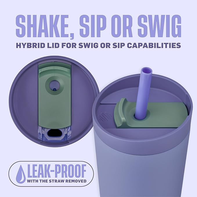 BlenderBottle 2-in-1 Insulated Stainless Steel Shaker Tumbler, Swig Leakproof Lid, Straw, BlenderBall, BPA Free, For Protein Shakes, Smoothies, And Pre Workout, 24 oz, Purple/Blue (Moon Mist)