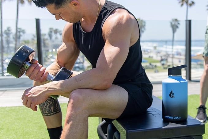 HYDRO CELL Stainless Steel Insulated Water Bottle with Straw - For Cold & Hot Drinks - Metal Vacuum Flask with Screw Cap and Modern Leakproof Sport Thermos for Adults (Blue/Black 64oz)