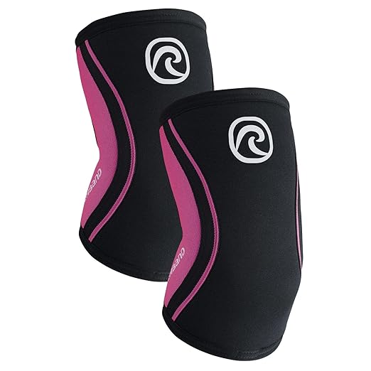 Rehband Elbow 5mm Compression Sleeve, Neoprene Elbow Sleeves for Weightlifting, Anatomical Design, Non-Slip & Close Fitting, Elbow Support Unisex, Colour:Black/Pink - 1 Pair, Size:X-Large
