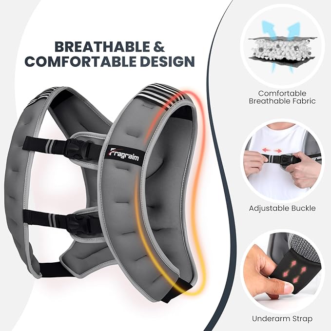 Fragraim Weighted Vest for Women Men - 8lb/10lb/12lb/16lb/22lb/25lb/30lb Weight Vest with Reflective Stripe, Detachable Phone Pouch, Ideal for Walking, Strength Training, Running, Workout, Cardio
