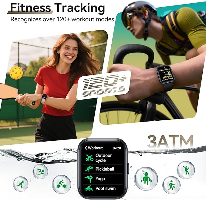 Smart Watches for Women Men, 1.85" Screen Smartwatch Compatible iPhone Android Phone Answer/Make Call, 24/7 SpO2 Sleep Heart Rate Monitor,3ATM Waterproof, Fitness 120+Sport (2 Bands Included)