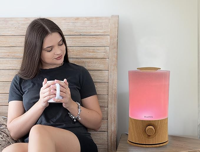 BlueHills Premium 2000 ML XL Large Essential Oil Diffuser Aromatherapy Humidifier for Large Room Home 40 Hour Run Huge Coverage Area 2 Liter Extra Large Capacity Huge Diffuser Wood Grain E005