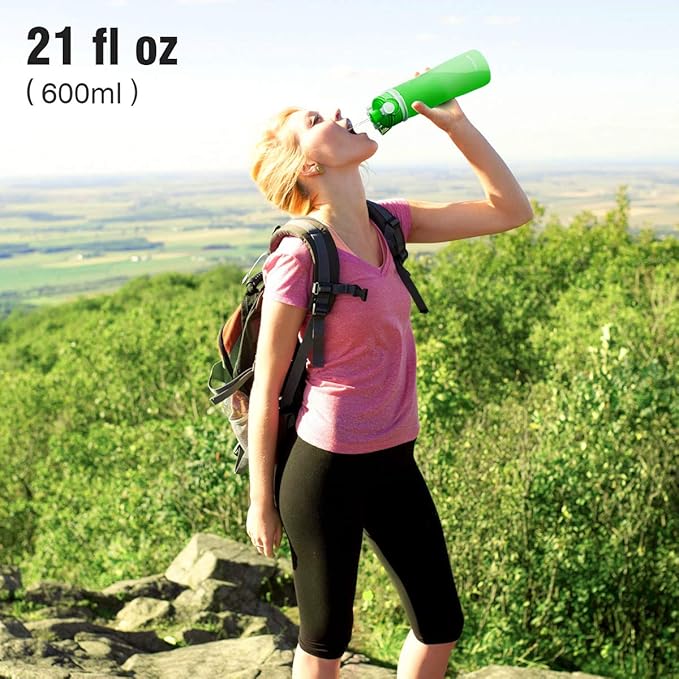 Valourgo Collapsible Water Bottle, Silicone Foldable with Leak Proof Valve BPA Free, Aqua Blue, 21 oz