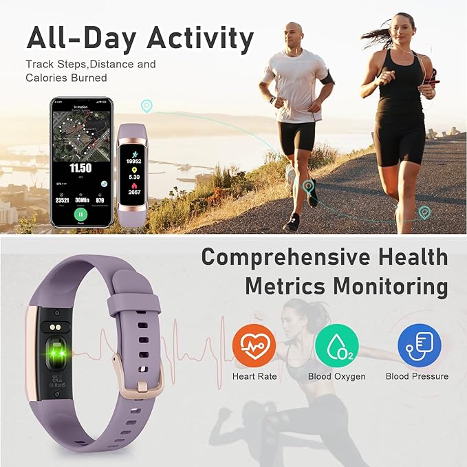 Fitness Tracker with Step Counter/Calories/Stopwatch, Activity Tracker, Health Tracker with Heart Rate Monitor, Sleep Tracker,1.10''AMOLED Touch Color Screen, Pedometer Watch for Women Men