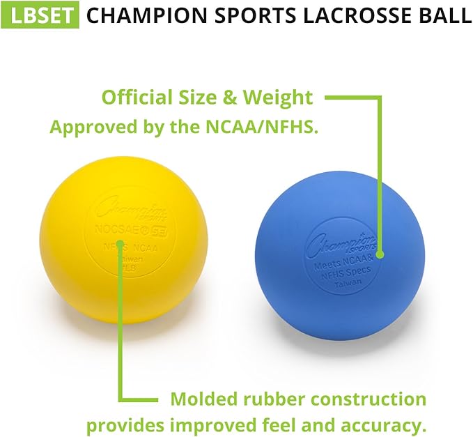 Champion Sports Lacrosse Balls: Official Size Sporting Goods Equipment for Professional, College & Grade School Games, Practices & Recreation - NCAA, NFHS and SEI Certified