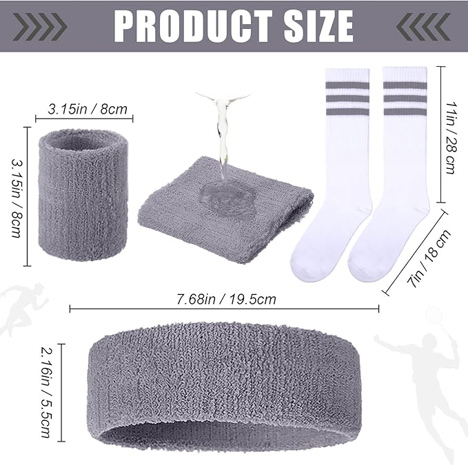 Hillban 80s Workout Outfit 80s Accessories for Women Men Neon Sweatbands Headbands for Tennis Volleyball Sport