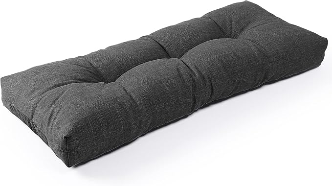 SUNROX LokGrip Non Slip Tufted Memory Foam Bench Cushion, FadeShield Water Resistant Durable Thicken Outdoor/Indoor Bench Seat Pads 48x16x4 inch, Midnight