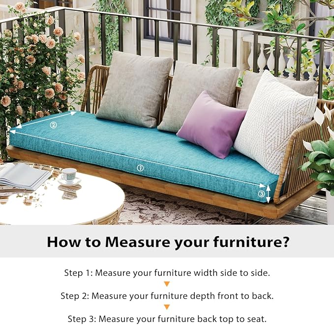 Sundale Outdoor Olefin Bench Cushion， Water-Resistant Patio Couch Cushion, Loveseat Sofa Pad with Straps Teal, 42 x 18 x 4 Inches