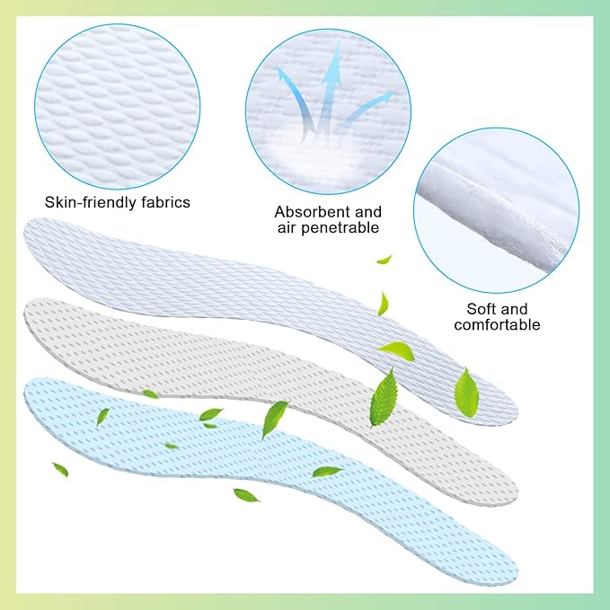 Janmercy 100 Pairs Disposable Shoe Liners Breathable Thin Insoles Replaceable Sweat Absorbing Shoe Inserts Barefoot Odor Eaters Insoles for Women Men Hiking Boot Sneaker Running